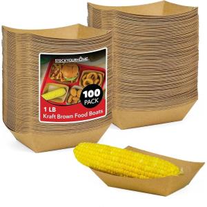 [250 Pack] Mini Disposable Brown Kraft Paper Food Trays, 0.25-Lb Concession Tray, Serving Boats for Party Snacks, Taco Bar, Seafood, Nachos Plates, Quarter-Pound(1 lb)