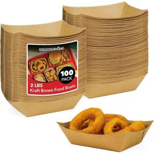 [250 Pack] Mini Disposable Brown Kraft Paper Food Trays, 0.25-Lb Concession Tray, Serving Boats for Party Snacks, Taco Bar, Seafood, Nachos Plates, Quarter-Pound(2 lb)