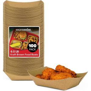[250 Pack] Small Disposable Brown Kraft Paper Food Trays, 0.5-Lb Concession Tray, Serving Boats for Party Snacks, Taco Bar, Seafood, Nachos Plates, Half-Pound(1/2 lb)