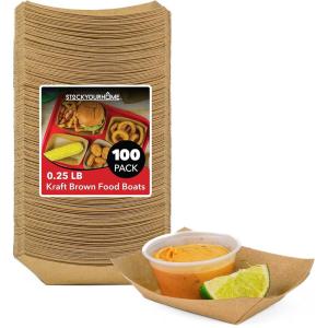 [250 Pack] Small Disposable Brown Kraft Paper Food Trays, 0.5-Lb Concession Tray, Serving Boats for Party Snacks, Taco Bar, Seafood, Nachos Plates, Half-Pound(1/4 lb)