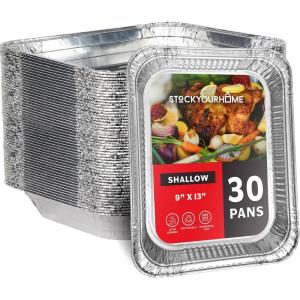(30 Pack) Disposable Aluminum Pans 9×13 Shallow, Heavy Duty 1.75″ Deep Foil Pans, Baking Tins, 13×9 Baking Pan for Cooking and Serving Cookies, Brownies, Sheet Cake, Cookie Sheets, Holiday Meal Prep