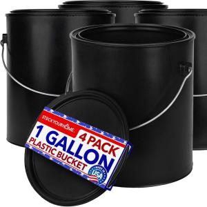 All-Plastic Paint Can (4 Pack) – Gallon Bucket with Metal Handle – Small Bucket with Airtight Seal – Rust Proof Plastic Paint Container with Lid – Reusable Paint Storage Container – Stock Your Home
