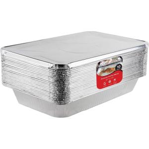 Aluminum Pans with Lids 21×13 Disposable Roasting Pans with Covers – 10 Foil Pans and 10 Foil Lids – Sturdy Catering Pans – Disposable Food Containers Great for Prepping Large Slabs of Meat