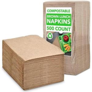 Brown Disposable Paper Napkins (500 Count), Eco Friendly Tan Napkins Bulk for Restaurants, Dinner Parties and Crafts(500)
