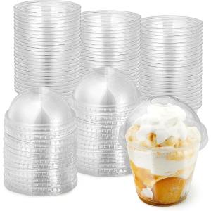 Clear Plastic Dessert Cups with Lids 8 oz (Set of 50) Small Disposable Parfait Cup, Dome Lid – No Hole, 8-Ounce Party Fruit Containers, Banana Pudding Bowl, Jello, Ice Cream, Desserts Container(9 Ounce)