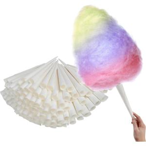 Cotton Candy Cones (100 Pack) – White Kraft Paper Sticks for Floss Sugar & Carnival Treats, Compatible with Cotton Candy Machines – Stock Your Home(Cones)
