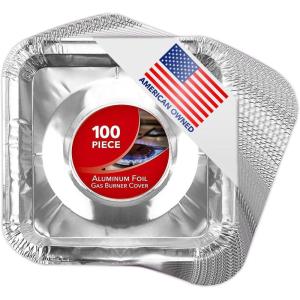 Disposable Gas Burner Liners (100 Pack) Aluminum Foil Square Gas Stove Burner Covers – 8.5 Inch Gas Range Protector, Stove Top Covers for Gas Burners, Foil Liners to Catch Oil, Grease, and Food Spills(Gas Burner (100 Pack))