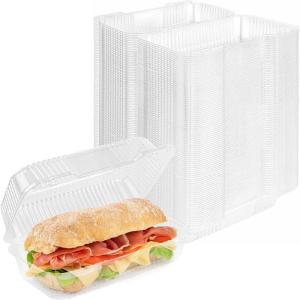 Disposable Plastic To Go Containers with Clear Lids (50 Pack) Fancy Hinged Top Square Clamshell Food Boxes for Take Out, Home Party Togo Clam Shell Box to Carry Cake, Dessert, Small Sandwich(9″ x 5″ – 25 Count)