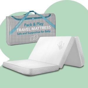 Foldable Travel Pack n Play Mattress Pad with Bag, Waterproof Portable Mini Crib Mattresses, Baby Bed Playpen Memory Foam Topper, Playard Pen Accessories, Traveling Case Included(Foldable)