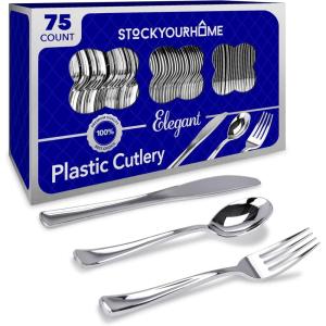 Gold Plastic Silverware Set (160 Bulk Pack) Disposable Cutlery Utensils, 80 Gold Forks, 40 Gold Knives, 40 Gold Spoons, Heavy Duty Flatware For Holidays, Parties, Dinners, Weddings, and Occasions(Silver)