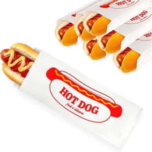 Paper Hot Dog Bags (100 Pack) – Microwavable, Leak Resistant Sleeves for Food Stands, Food Trucks, Take Out, Delivery – Stock Your Home