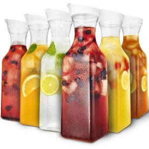 Plastic Juice Carafe with Lids (Set of 6) 50 oz Carafes for Mimosa Bar, Drink Pitcher with Lid, Water Bottle, Milk Container, Clear Beverage Containers for Fridge, Pantry Storage, Square Pitchers(Set of 6)