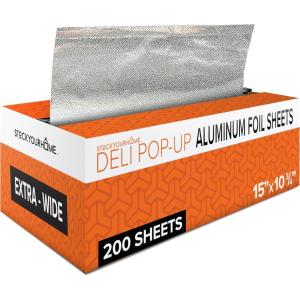 Pre-Cut Deli Aluminum Foil Sheets (500 Count) – 15” Extra-Wide Heavy-Duty Pop-Up Sheets for Restaurant Use, Disposable Tin Foil for Burritos, Hot Dogs & Sandwiches(15 Inch)