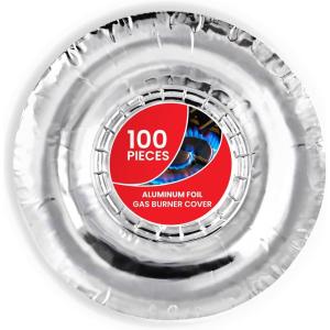 Round Disposable Gas Burner Liners (100 Pack) Aluminum Foil Burner Covers for Gas Stove – 7.5 Inch Stove Liners for Gas Burners, Foil Liners to Catch Oil, Grease, and Food Spills, Stock Your Home(100)