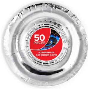 Round Disposable Gas Burner Liners (100 Pack) Aluminum Foil Burner Covers for Gas Stove – 7.5 Inch Stove Liners for Gas Burners, Foil Liners to Catch Oil, Grease, and Food Spills, Stock Your Home(50)