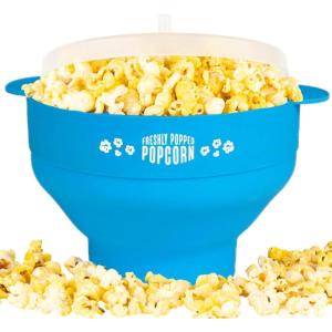 Silicone Microwave Popcorn Popper (Red) Air Popper Popcorn Maker No Oil Required, Collapsible Pop-Corn bowl with Lid, Reusable, BPA-Free, Dishwasher Safe((Blue))