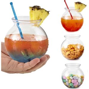 Small Round Plastic Fish Bowls for Parties (3 Pack) 16 oz Clear Mini Drink Bowl, Shatterproof Fishbowl Glasses for Drinks, Centerpieces, Decorations, Goldfish Pond Carnival Game, Centerpiece Vases(3 Pack)