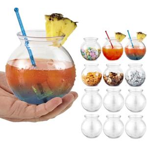Small Round Plastic Fish Bowls for Parties (3 Pack) 16 oz Clear Mini Drink Bowl, Shatterproof Fishbowl Glasses for Drinks, Centerpieces, Decorations, Goldfish Pond Carnival Game, Centerpiece Vases(12 Pack)
