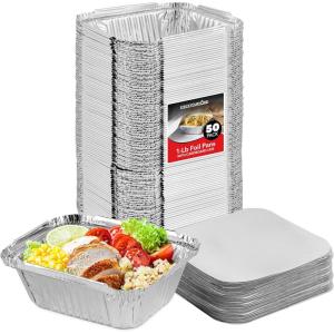 Stock Your Home 1 Lb Small Aluminum Pans with Lids (25 Pack) Foil Pans + Clear Plastic Lids, Disposable Cookware, Takeout Trays with Lids – To Go Disposable Food Containers for Restaurants & Catering(50)