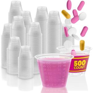 Stock Your Home 1 oz Disposable Medicine Cups (500 Count) – Clear Plastic Measuring Cups – Embossed Medicine Cups for Pills, Liquid Medicine, Epoxy, Cooking, Food Sampling, Wine Tasting, Jello Shots