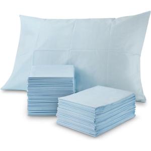 Stock Your Home (100 Count) Disposable Pillow Case Covers, Tissue/Poly 21″ x 30″ Standard Size, Single-Use Pillowcases with Moisture Barrier in White(Blue)