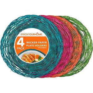 Stock Your Home 10-Inch Bamboo Paper Plate Holder (4 Count) – Heavy Duty Wicker Reusable Natural Charger Plates(Multicolor Bamboo)