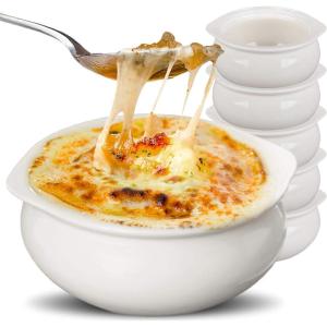 Stock Your Home 12 oz French Onion Soup Crock (4 Pack) -Two-Toned Brown & Ivory Porcelain Soup Bowls -Oven Safe Soup Bowls -Microwave and Dishwasher Safe Soup Crocks(White)