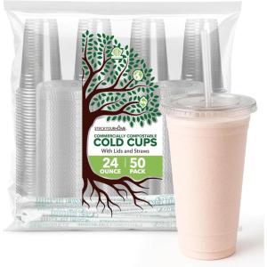 Stock Your Home 16 oz Premium Commercially Compostable Cold Cups (50 Pack), Eco Party Cup, Environmentally Friendly Disposable Sustainable for Water, Wine, Beer Sample(24oz)