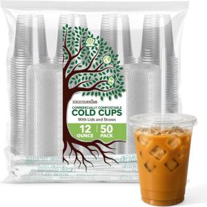 Stock Your Home 16 oz Premium Commercially Compostable Cold Cups (50 Pack), Eco Party Cup, Environmentally Friendly Disposable Sustainable for Water, Wine, Beer Sample(12oz)