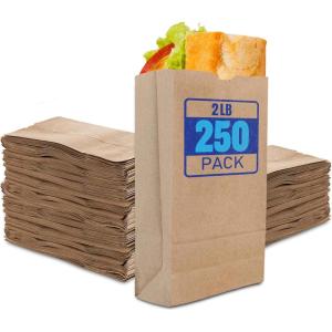 Stock Your Home 2 Lb Kraft Small Brown Paper Bags (250 Count) Mini Size Bag for Packing Breakfast Food, Snack, or Lunch Items – Blank Bulk Pack, Disposable Sack for Arts & Crafts Projects(2 lb)