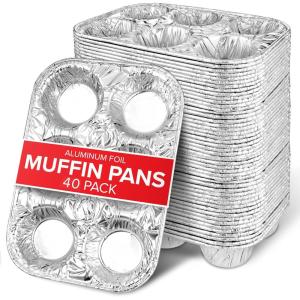 Stock Your Home (20-Count Disposable Muffin Tins 6-Cup, Standard Size Foil Muffin Pans, Aluminum Cupcake Tin for Baking, To-Go Trays for Bake Sales, Parties, Holidays(40)