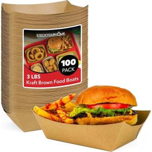 Stock Your Home [250 Pack] Extra Large Disposable Brown Kraft Paper Food Trays, 3-Lb Concession Tray, Serving Boats for Party Snacks, Taco Bar, Seafood, Nachos Plates(3 lb)