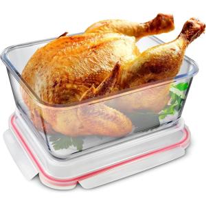 Stock Your Home 28 Cup Extra Large Rectangular Glass Food Storage Container with Lid, Modern Style, Airtight, Leak Proof, Microwave, Oven, Dishwasher, Freezer Safe, 12.5″L x 10″W x 6.5″H