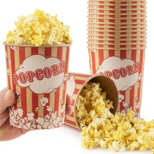 Stock Your Home 32 Oz Kraft Popcorn Buckets (25 Count) – Greaseproof Vintage Style Disposable Popcorn Containers for Movie Theaters, Amusement Parks, Concession Stands & Themed Parties(32 Oz.)