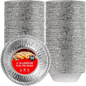 Stock Your Home 4 Inch Mini Aluminum Foil Pans (50 Count) – Disposable Small Tins for Baking Tiny Treats, Fruit Tarts, Quiche, and Mince Pies(50 Pack (4 Inch))