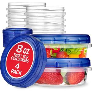 Stock Your Home 4oz Plastic Containers with Twist Top Lids (6 Pack), 1/2 Cup Small Freezer Containers for Leftover Food, Airtight Reusable Soup Containers with Lids, Microwave and Dishwasher Safe(8 oz)