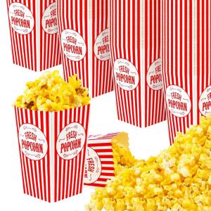 Stock Your Home [50 Pack] Movie Theater Popcorn Boxes Disposable Red & White Striped – 30 oz Capacity – Vintage Snack Box Concession and Carnival Party Supplies, Individual Popcorn Bucket Containers