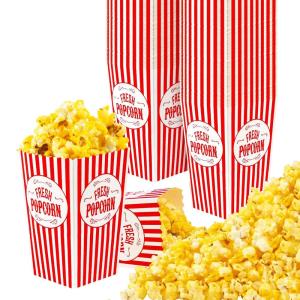Stock Your Home [50 Pack] Movie Theater Popcorn Boxes Disposable Red & White Striped – 46 oz Capacity – Vintage Snack Box Concession and Carnival Party Supplies, Individual Popcorn Bucket Containers(25)