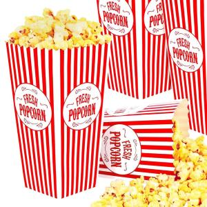 Stock Your Home [50 Pack] Movie Theater Popcorn Boxes Disposable Red & White Striped – 46 oz Capacity – Vintage Snack Box Concession and Carnival Party Supplies, Individual Popcorn Bucket Containers(50)