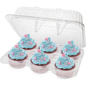 Stock Your Home 6-Compartment Plastic Cupcake Containers Disposable (40 Count) Clear Container with Connected Dome Lid, BPA Free, For Standard Sized Cupcakes(6 Compartment – 40 Count)