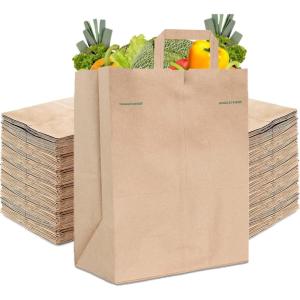 Stock Your Home 70 Lb Kraft Brown Paper Bags with Handles (50 Count) – Kraft Brown Paper Grocery Bags Bulk – Large Paper Bags with Handles for Grocery Shopping – Handles Provide Grip for Trash Bag Use(50)