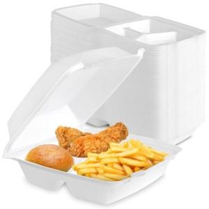 Stock Your Home 8×8 Clamshell Take Out Boxes (25 Pack) Medium 3-Compartment Foam Food Containers Disposable Lunch Container, Restaurant Togo Trays with Hinged Lids for Takeout, Carryout, and Meal-Prep