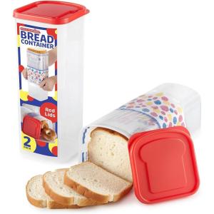 Stock Your Home Bread Container (2 Pack) Bread Loaf Keeper, Fresh Bread Storage Container, Clear Bread Saver, Bread Holder – Bread Bin for Bun, Bagel, and Bread Loaf, Plastic Bread Box (White & Brown)(Red)