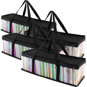 Stock Your Home CD Storage Bags (2 Pack) – Transparent PVC Media Storage – Water Resistant Holder Case With Handles – Clear Plastic Carrying Game Bag for Albums, Video Games, Books(4 Pack)