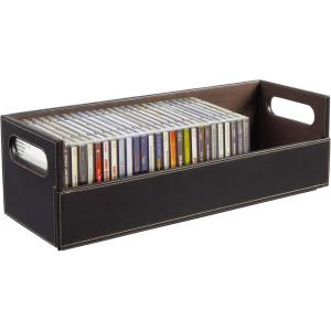 Stock Your Home CD Storage Box, Organizer Shelf for Movie Cases, DVDs, Cassette Tape Display Stand, Disc Holder Can Store Up to 40 CDs, Faux Leather (White)(Dark Brown)