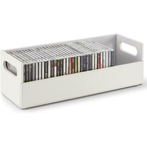 Stock Your Home CD Storage Box, Organizer Shelf for Movie Cases, DVDs, Cassette Tape Display Stand, Disc Holder Can Store Up to 40 CDs, Faux Leather (White)(White)