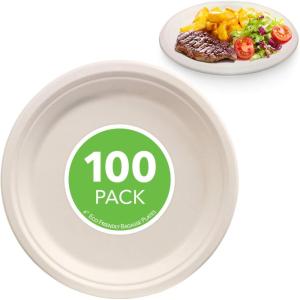 Stock Your Home Commercially Compostable 6 Inch Paper (100 Pack), Natural Disposable Bagasse, Eco-Friendly Made of Sugarcane Fiber(Natural)