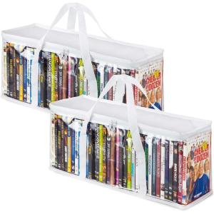 Stock Your Home DVD Storage Bags (Set of 4) Media Organizer Bag for DVDs, CDs, Blu Ray Disc, Movie Cases, VHS Box, Video Game Disks, Clear Plastic Holders with Carrying Handles and Zipper – White(White)
