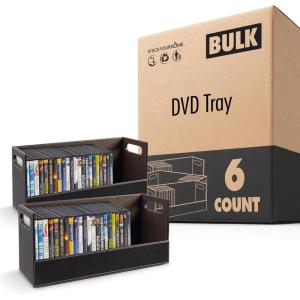 Stock Your Home DVD Storage Box, Movie Shelf Organizer for Blu-Ray, Video Game Cases, CDs, VHS Tape Display Stand, Disc Holder Can Store Up to 28 DVDs, Faux Leather (Black)(Espresso 6 Pack)