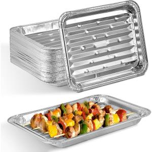 Stock Your Home Disposable Aluminum Foil Broiler Pan (10 Pack) for Oven – Durable Broiling Drip Trays with Ribbed Bottom Surface for BBQ Grill-Like Texture – 13×9 Inch Pans